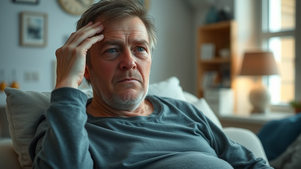 adult experiencing subtle symptoms of powassan virus resting at home - mild fever, headache - could develop into severe disease