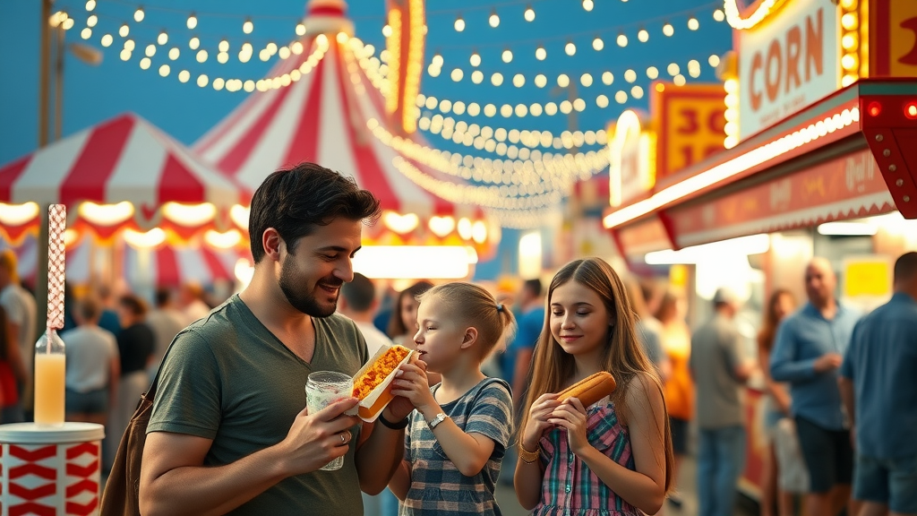 Sussex County Farm and Horse Show families eating fair food in food vendor area Augusta NJ