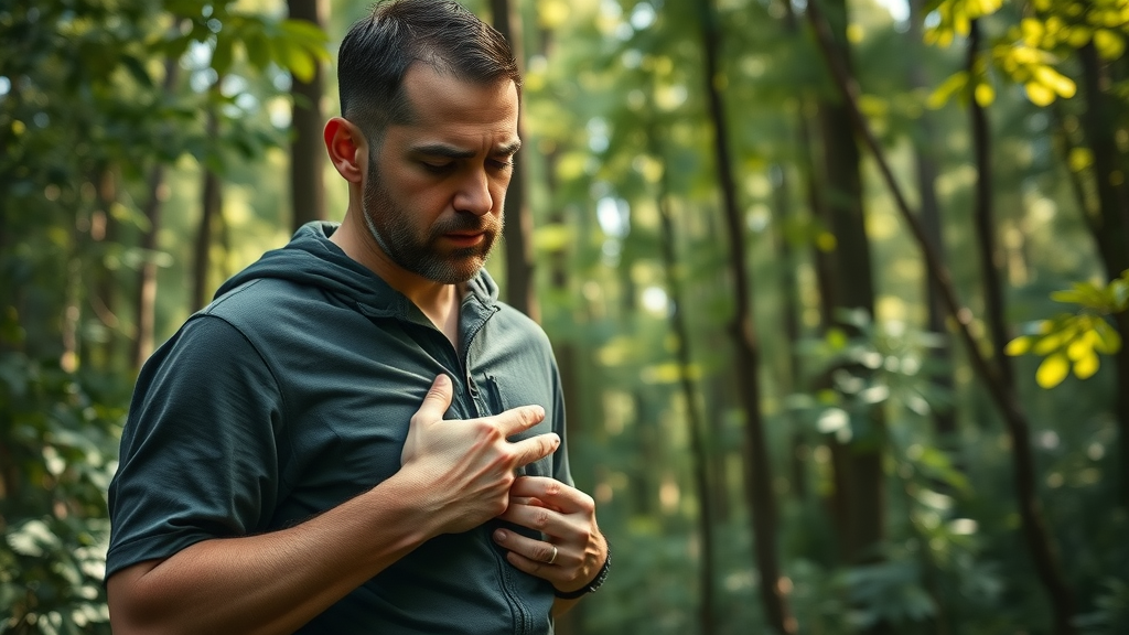 vigilant hiker checking for ticks in dense forest - powassan virus spreads much faster than lyme disease and can cause fatal brain inflammation