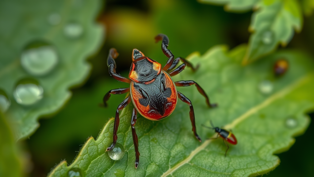 Close-up of American dog tick on green leaf, tick-borne illnesses in Sussex County