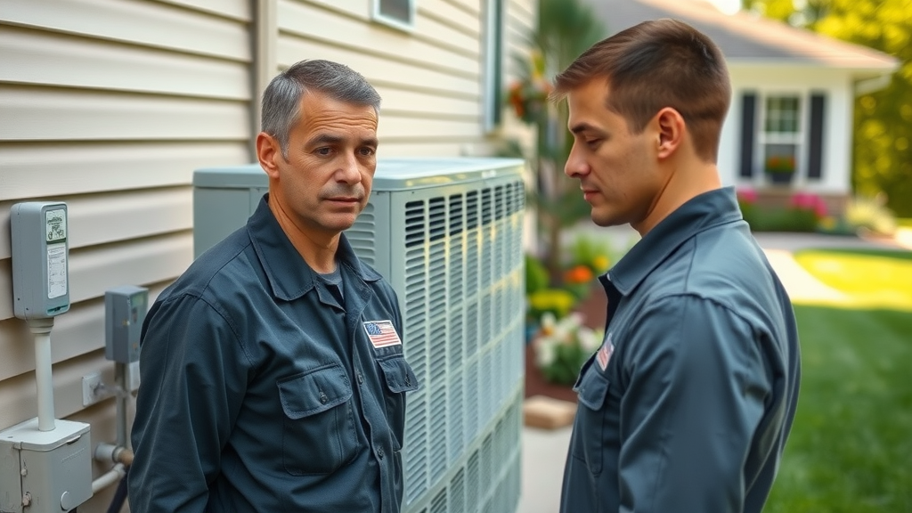 HVAC technician servicing AC unit in Newton, NJ yard for heating and cooling
