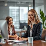 Real Estate agent assisting clients in a modern office setting.